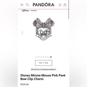Pandora Disney Minnie Mouse Pink Pavé Bow Clip Charm
